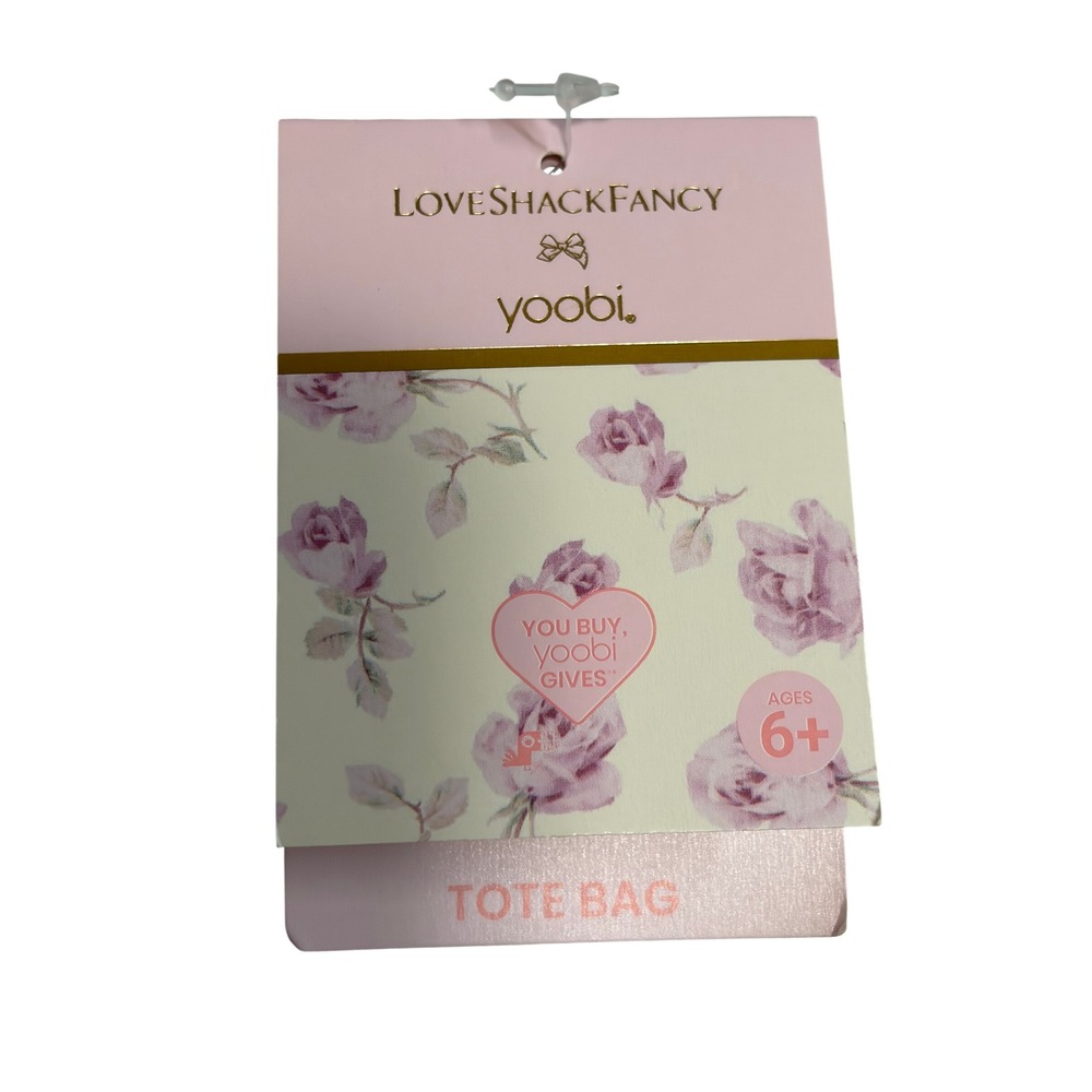 LoveShackFancy x Yoobi Quilted Floral Zip Tote Bag Pink White NWT 20" Gold Zip - Picture 2 of 4